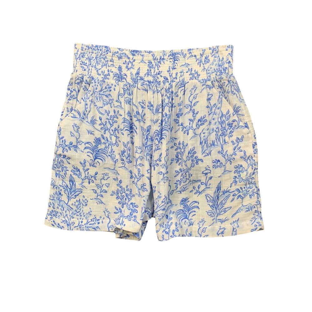 Lilly Pulitzer Shorts Womens M Medium White Light Blue Portor Coverup Floral